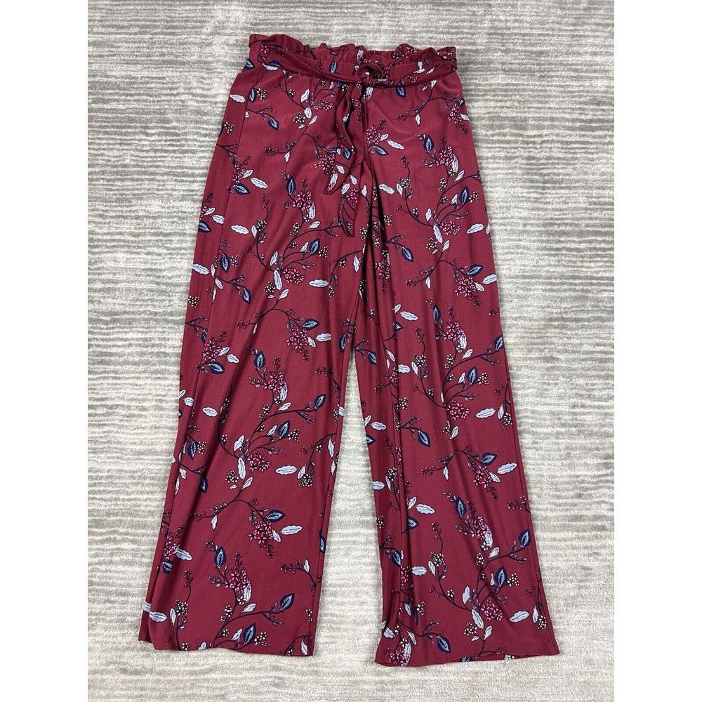 Pink Rose Pajama Pants Womens Medium Red Floral Polyester Blend